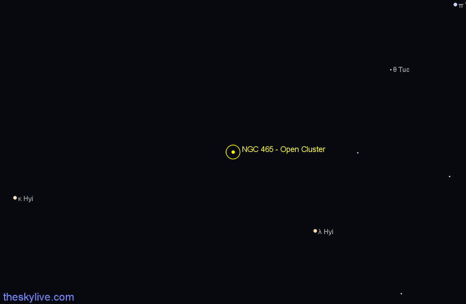 Finder chart NGC 465 - Open Cluster in Tucana star