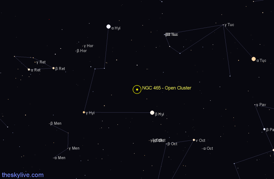 Finder chart NGC 465 - Open Cluster in Tucana star