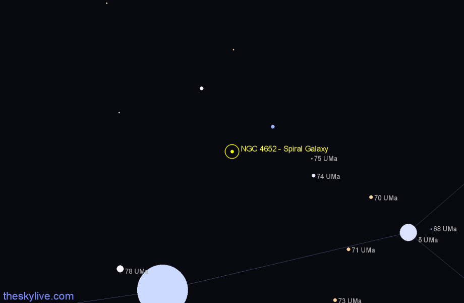 Finder chart NGC 4652 - Spiral Galaxy in Ursa Major star