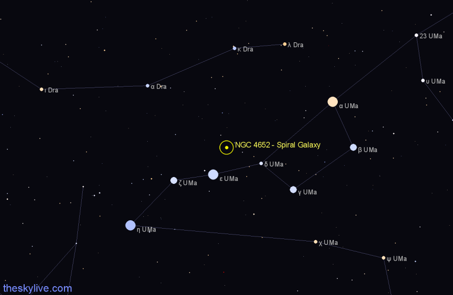 Finder chart NGC 4652 - Spiral Galaxy in Ursa Major star