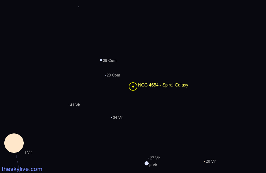 Finder chart NGC 4654 - Spiral Galaxy in Virgo star