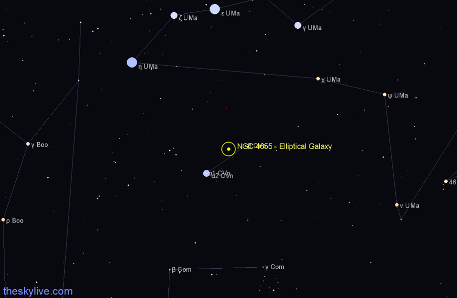 Finder chart NGC 4655 - Elliptical Galaxy in Canes Venatici star