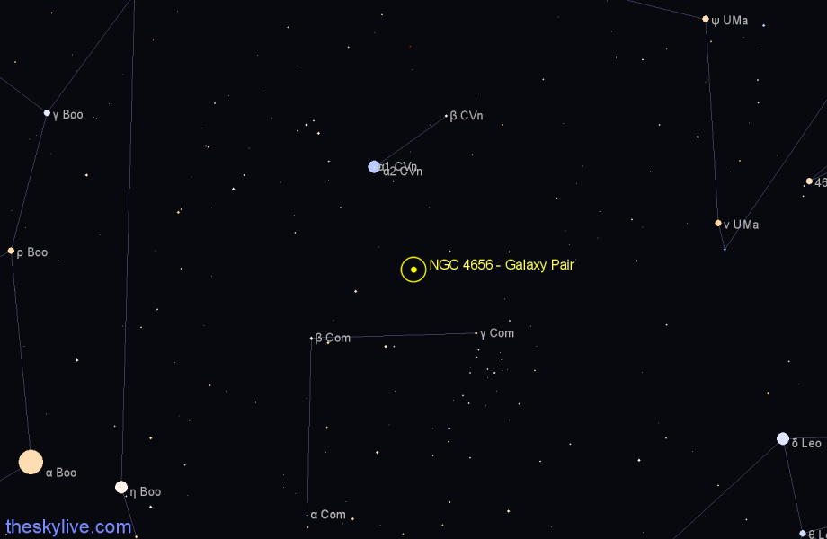 Finder chart NGC 4656 - Galaxy Pair in Canes Venatici star