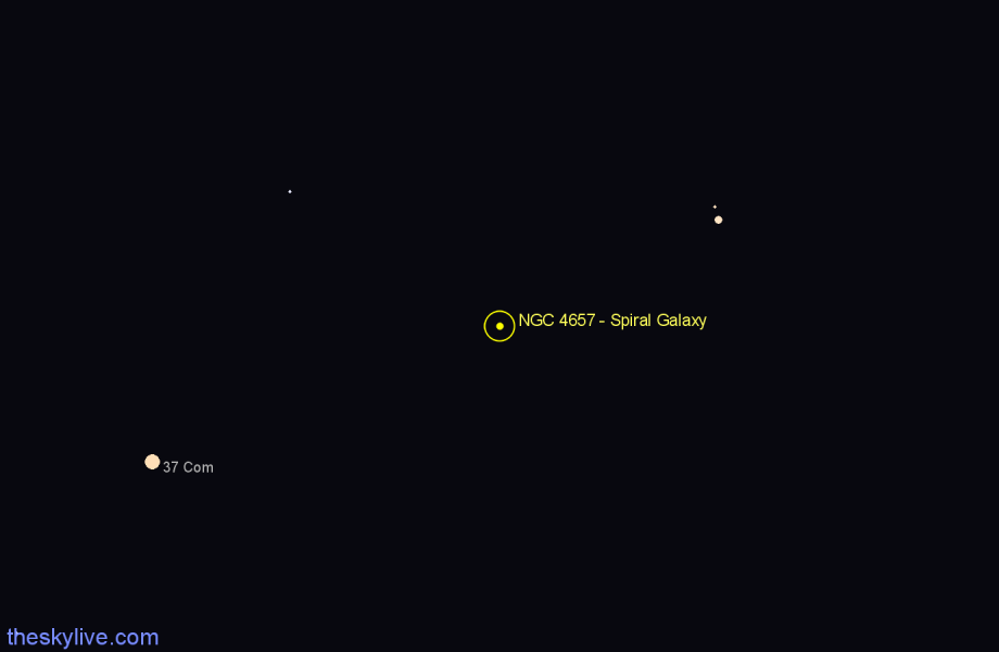 Finder chart NGC 4657 - Spiral Galaxy in Canes Venatici star