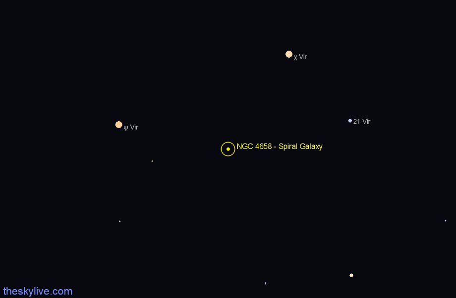 Finder chart NGC 4658 - Spiral Galaxy in Virgo star