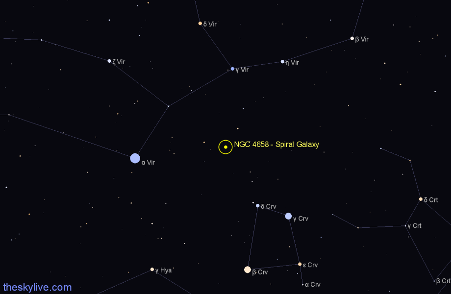 Finder chart NGC 4658 - Spiral Galaxy in Virgo star