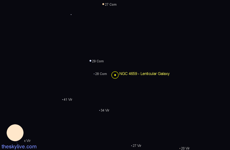 Finder chart NGC 4659 - Lenticular Galaxy in Coma Berenices star