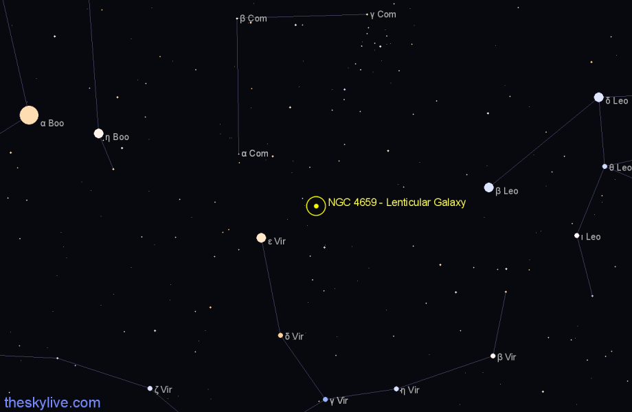 Finder chart NGC 4659 - Lenticular Galaxy in Coma Berenices star