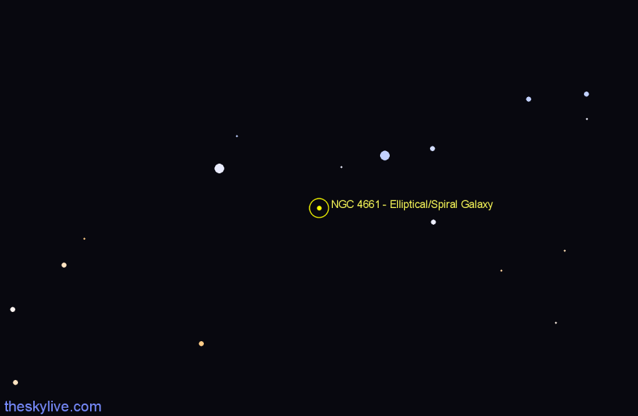 Finder chart NGC 4661 - Elliptical/Spiral Galaxy in Centaurus star