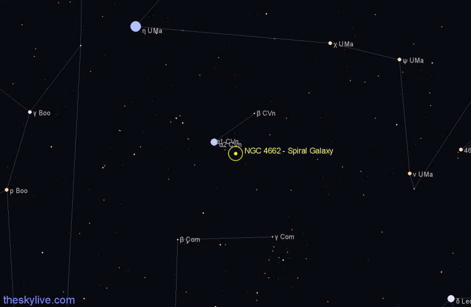 Finder chart NGC 4662 - Spiral Galaxy in Canes Venatici star