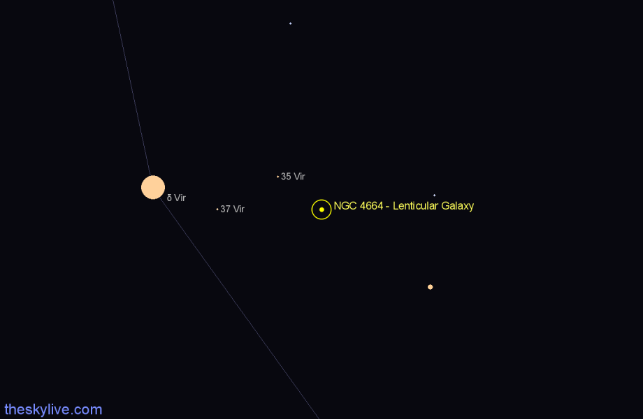 Finder chart NGC 4664 - Lenticular Galaxy in Virgo star