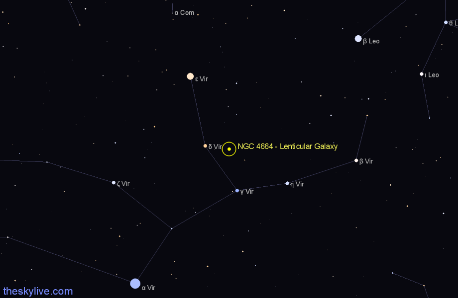 Finder chart NGC 4664 - Lenticular Galaxy in Virgo star