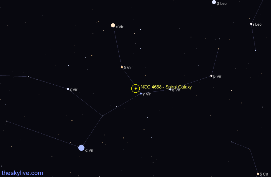 Finder chart NGC 4668 - Spiral Galaxy in Virgo star