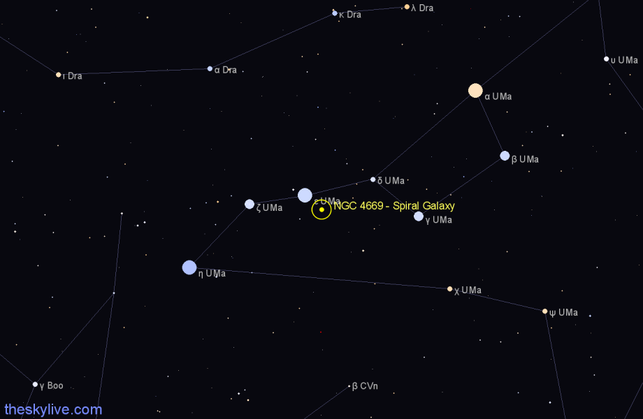 Finder chart NGC 4669 - Spiral Galaxy in Ursa Major star