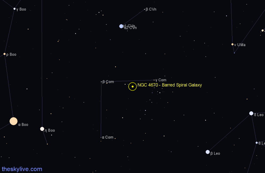 Finder chart NGC 4670 - Barred Spiral Galaxy in Coma Berenices star