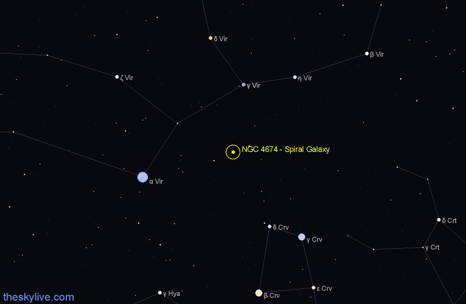 Finder chart NGC 4674 - Spiral Galaxy in Virgo star