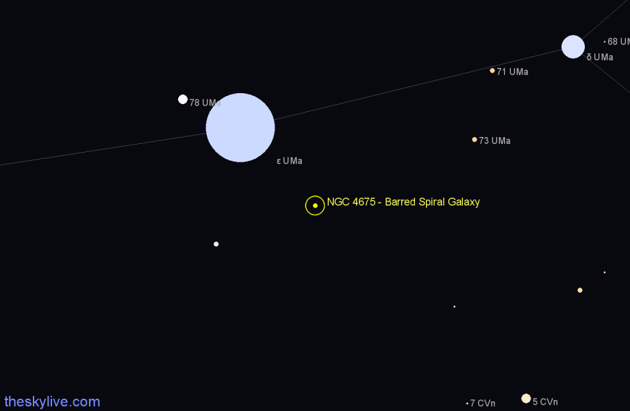 Finder chart NGC 4675 - Barred Spiral Galaxy in Ursa Major star