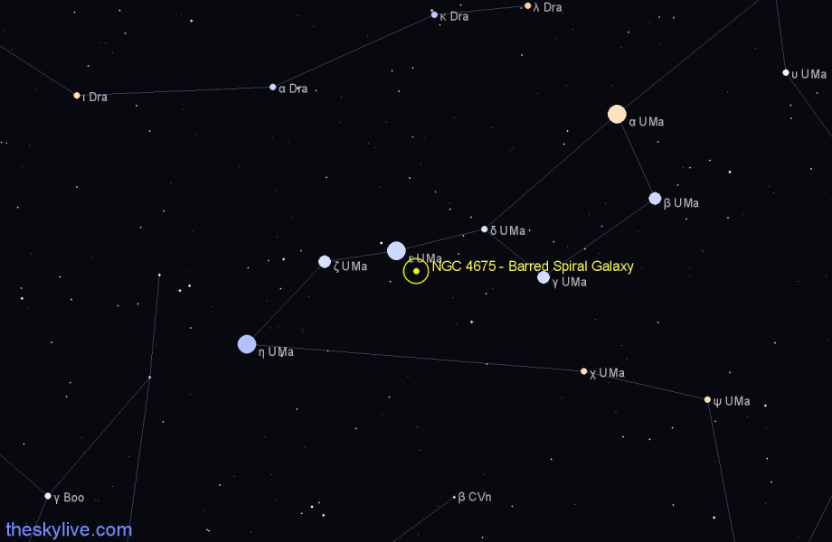 Finder chart NGC 4675 - Barred Spiral Galaxy in Ursa Major star