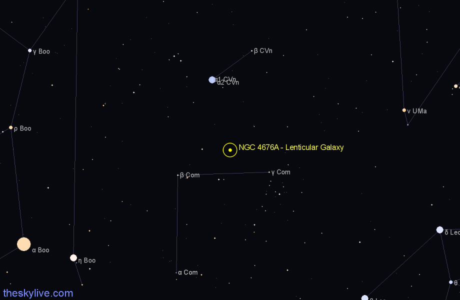 Finder chart NGC 4676A - Lenticular Galaxy in Coma Berenices star