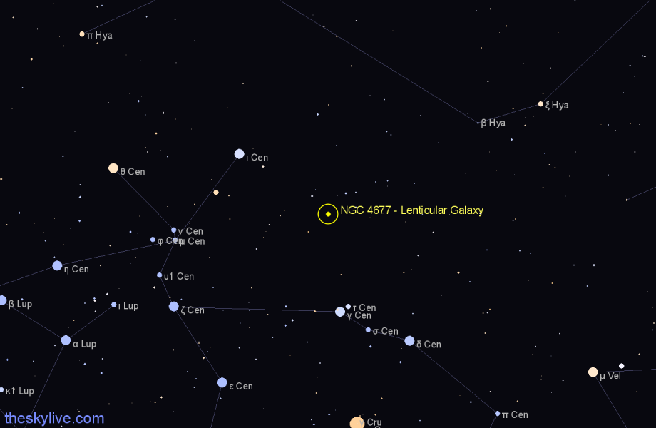 Finder chart NGC 4677 - Lenticular Galaxy in Centaurus star