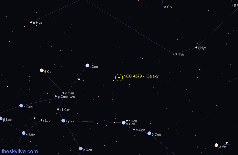 Finder chart NGC 4679 - Galaxy in Centaurus star