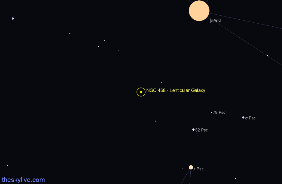 Finder chart NGC 468 - Lenticular Galaxy in Pisces star