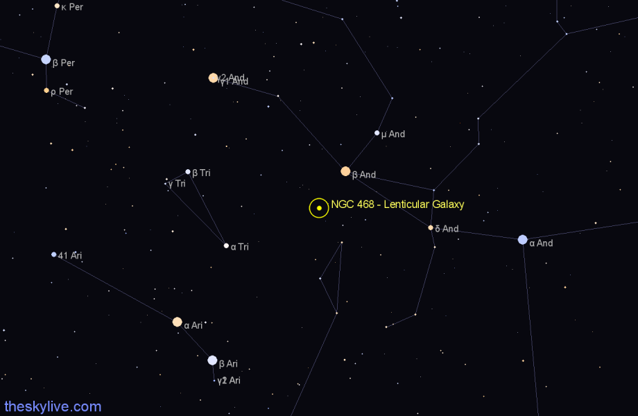 Finder chart NGC 468 - Lenticular Galaxy in Pisces star