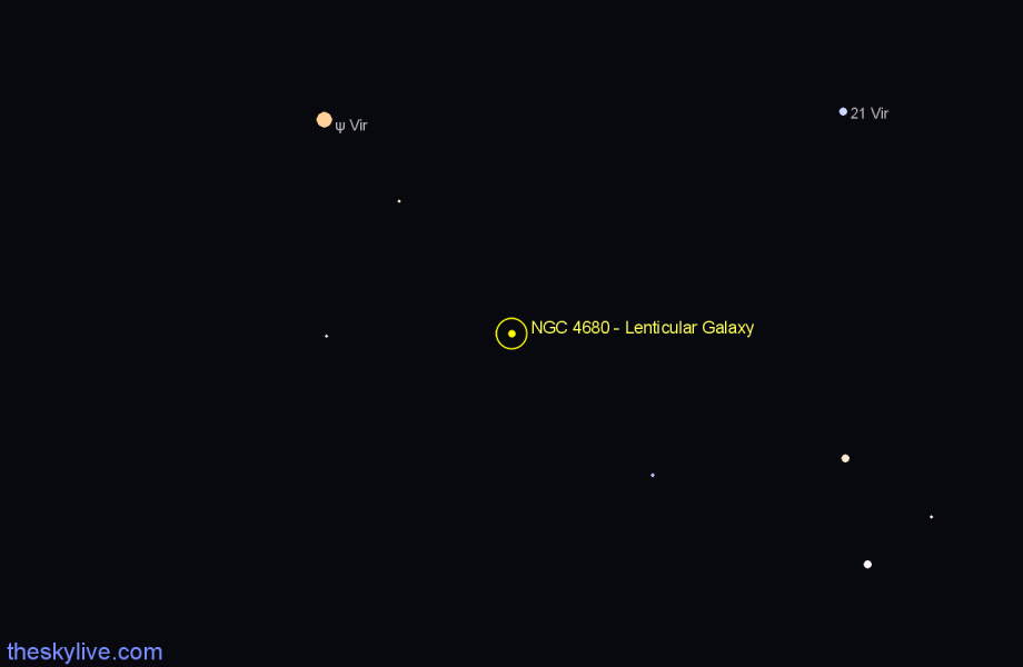 Finder chart NGC 4680 - Lenticular Galaxy in Corvus star