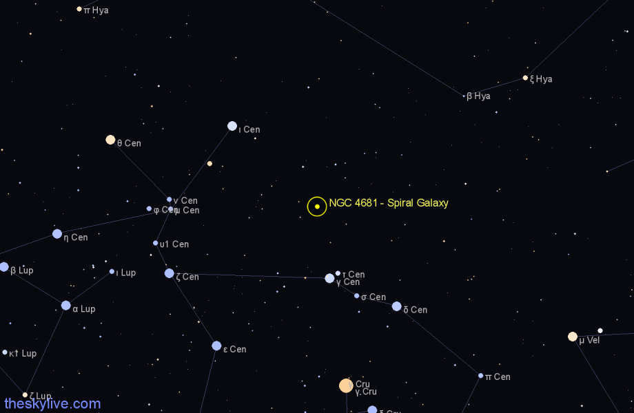 Finder chart NGC 4681 - Spiral Galaxy in Centaurus star