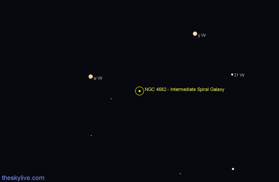 Finder chart NGC 4682 - Intermediate Spiral Galaxy in Virgo star