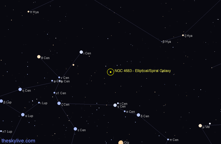 Finder chart NGC 4683 - Elliptical/Spiral Galaxy in Centaurus star