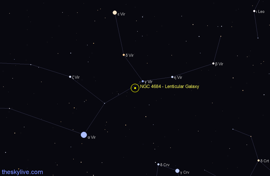 Finder chart NGC 4684 - Lenticular Galaxy in Virgo star