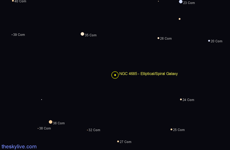 Finder chart NGC 4685 - Elliptical/Spiral Galaxy in Coma Berenices star