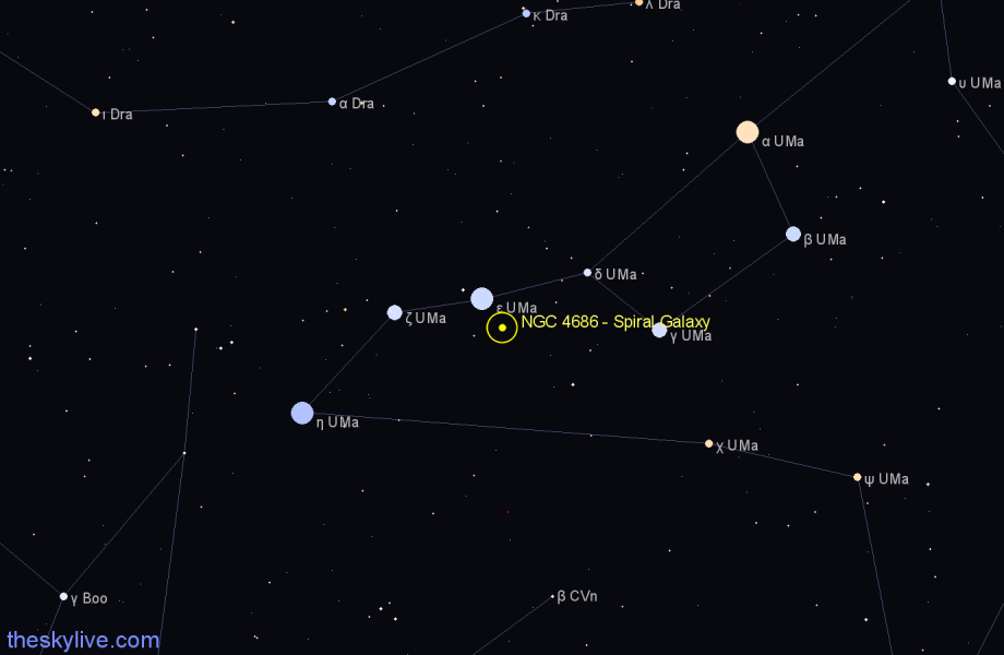 Finder chart NGC 4686 - Spiral Galaxy in Ursa Major star