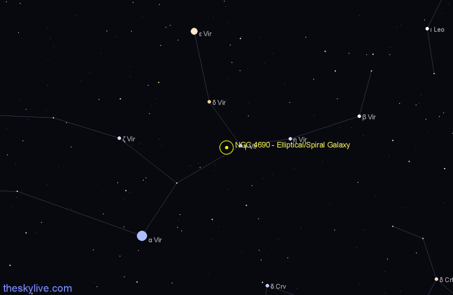 Finder chart NGC 4690 - Elliptical/Spiral Galaxy in Virgo star