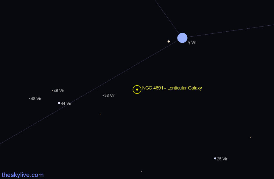 Finder chart NGC 4691 - Lenticular Galaxy in Virgo star