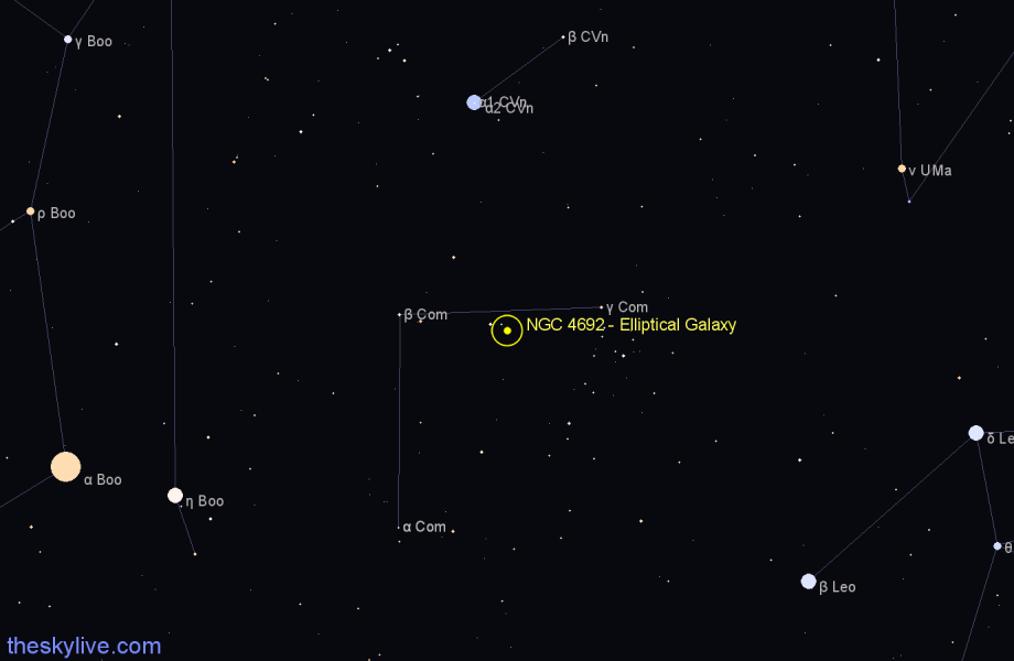 Finder chart NGC 4692 - Elliptical Galaxy in Coma Berenices star