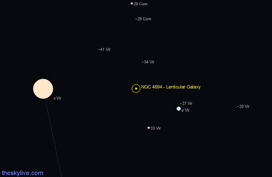 Finder chart NGC 4694 - Lenticular Galaxy in Virgo star