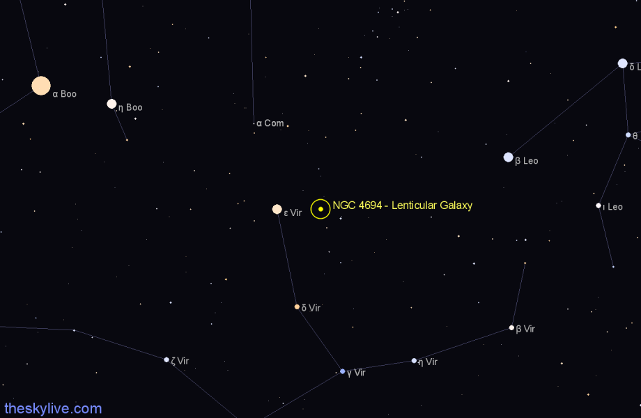 Finder chart NGC 4694 - Lenticular Galaxy in Virgo star