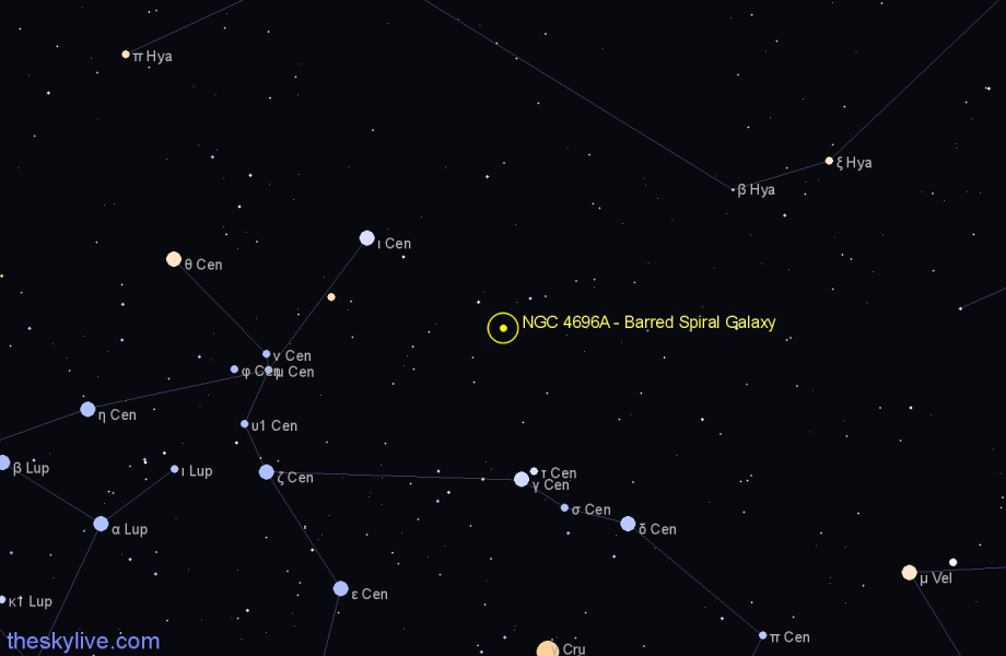 Finder chart NGC 4696A - Barred Spiral Galaxy in Centaurus star