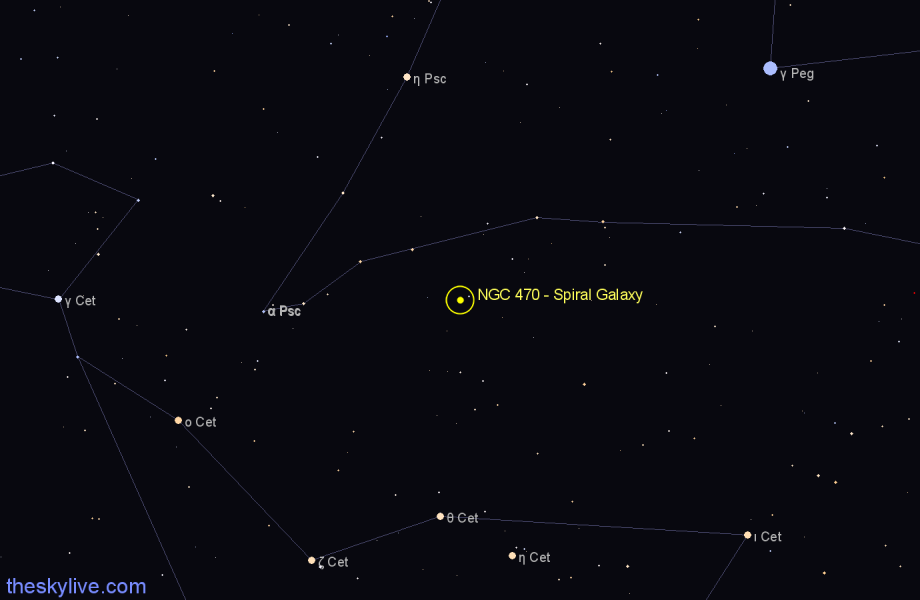 Finder chart NGC 470 - Spiral Galaxy in Pisces star