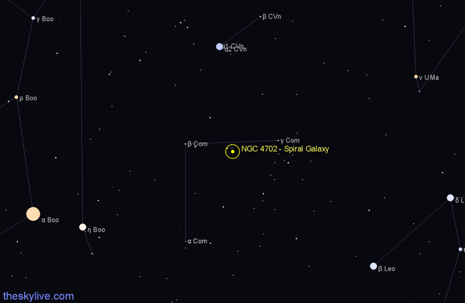 Finder chart NGC 4702 - Spiral Galaxy in Coma Berenices star