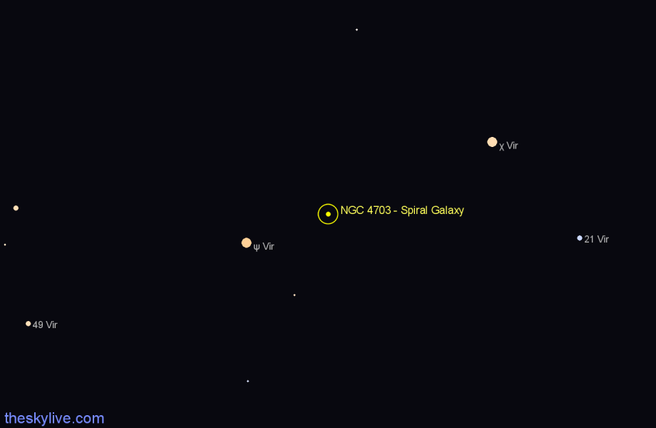 Finder chart NGC 4703 - Spiral Galaxy in Virgo star