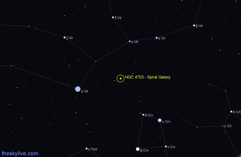 Finder chart NGC 4703 - Spiral Galaxy in Virgo star