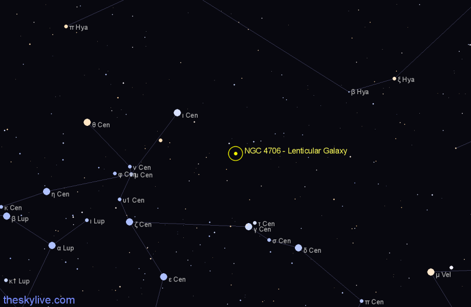 Finder chart NGC 4706 - Lenticular Galaxy in Centaurus star