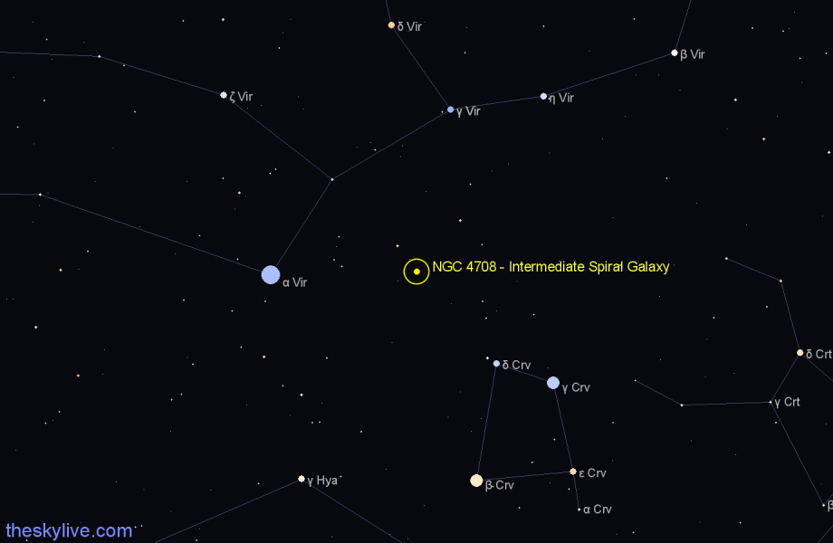 Finder chart NGC 4708 - Intermediate Spiral Galaxy in Virgo star