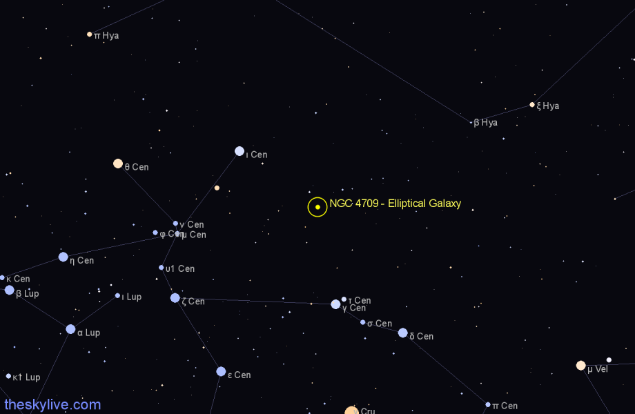 Finder chart NGC 4709 - Elliptical Galaxy in Centaurus star