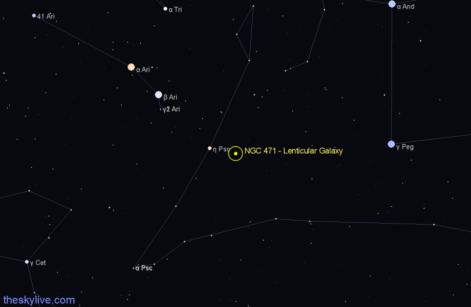 Finder chart NGC 471 - Lenticular Galaxy in Pisces star