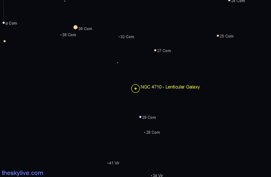 Finder chart NGC 4710 - Lenticular Galaxy in Coma Berenices star