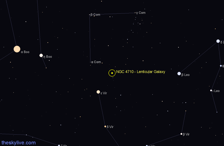 Finder chart NGC 4710 - Lenticular Galaxy in Coma Berenices star